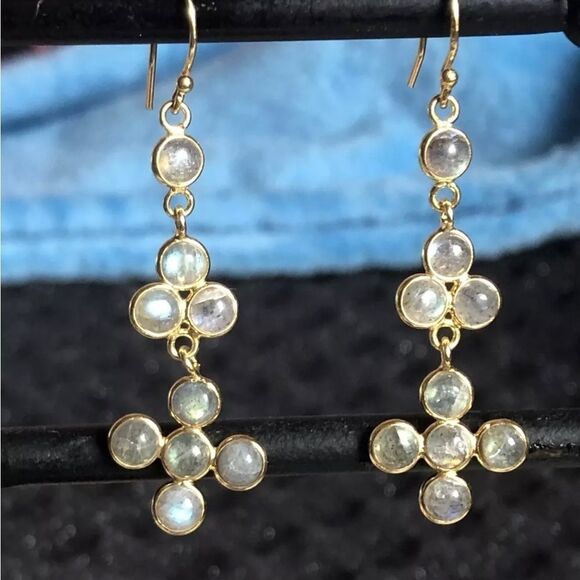 Malagasy Labradorite Dangle Earrings in 14k yg/ Sterling Silver 4.60 - Picture 10 of 10